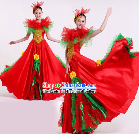 Chinese Modern Dance Costumes and Headpiece for Women