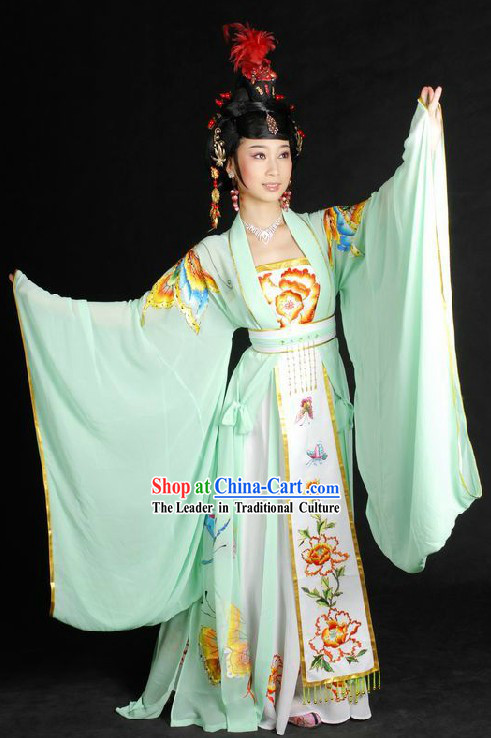 Ancient Chinese Embroidered Butterfly Love Performance Costumes and Wig for Women