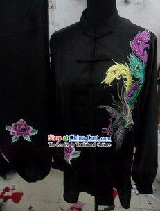 Traditional Chinese Long Sleeves Black Phoenix Kung Fu Uniforms