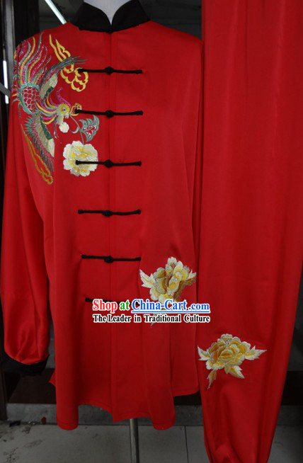 Traditional Chinese Red Tai Ji Martial Arts Phoenix Embroidery Uniform