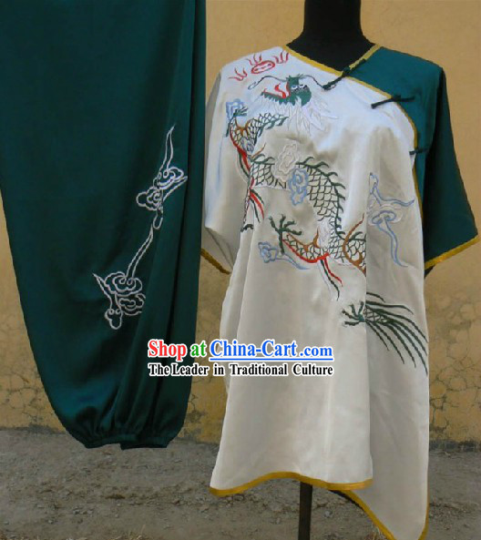 Short Sleeves Dragon Embroidery Martial Arts Tai Ji Clothing