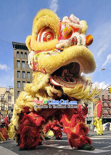 Traditional Chinese Red and Golden Lunar New Year Lion Dancing Costumes Complete Set
