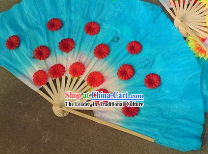 Traditional Chinese Christian Blue Dance Fan with Flowers