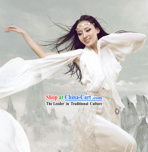 Ancient Chinese White Fairy Costumes and Hair Accessories