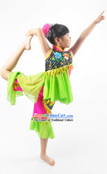 Traditional Chinese Ke Jia Tribe Dance Costume for Children Girls