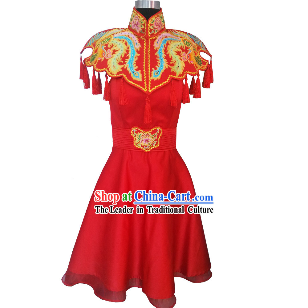 Chinese Classical Hand Embroidered Phoenix Lucky Red Wedding Skirt for Brides