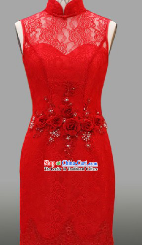 Summer Wear Lace Classical Chinese Red Wedding Evening Dress