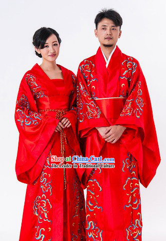 Traditional Chinese Happy Flower Wedding Dresses for Men and Women