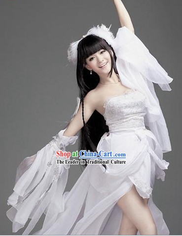 Ancient Chinese White Fairy Goddness Costumes Complete Set