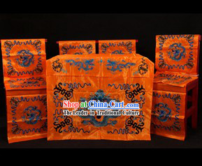 Traditional Chinese Peking Opera Imperial Family Desk and Four Chairs Background