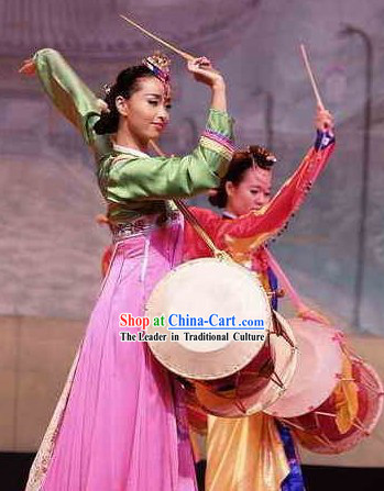 Korean Ethnic Long Drum Dance Costumes for Women