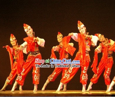 Chinese Riding on Horseback Dance Costumes and Hat for Women