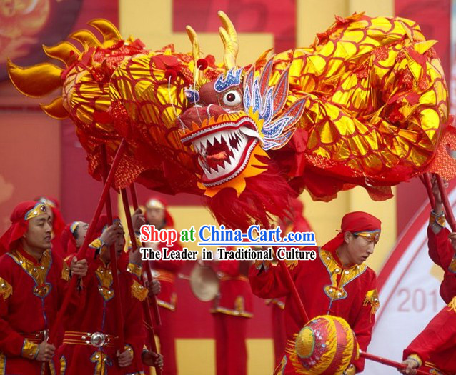 Red Gold Chinese Dragon Costumes Complete Set for 6 People