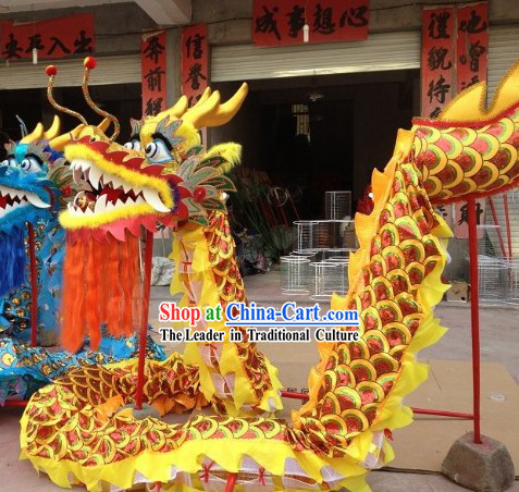 Traditional Handmade Red Scale Yellow Dragon Dancing Costumes Complete Set