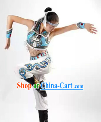 Chinese Mongolian Dance Costumes and Headwear Complete Set for Women