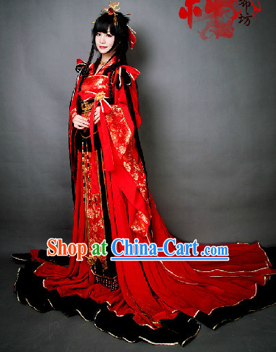 Red Chinese Princess BJD Hanfu Cosplay Costumes and Headdress Complete Set