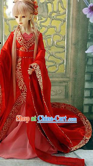 Long Trail Red Bridal Wedding Dress for Women