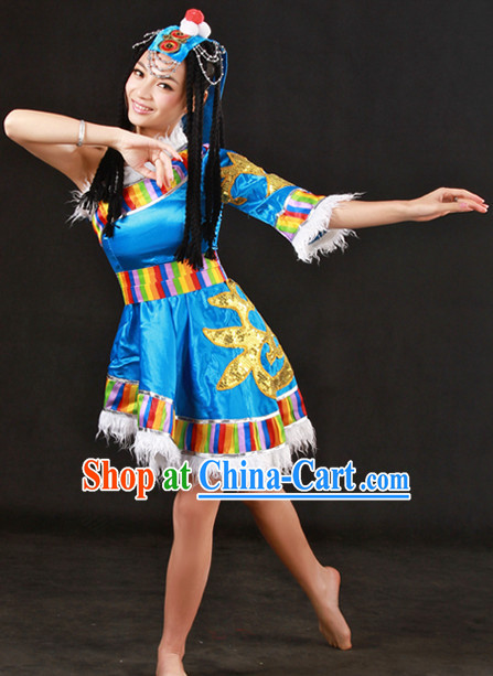 Tibetan Dance Costumes and Headwear Complete Set for Girls