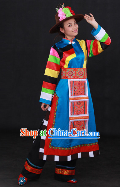 Tu Ethnic Minority Stage Costumes and Hat for Girls