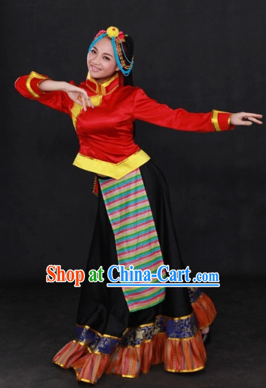 Tibetan Folk Costume and Headwear Complete Set for Girls