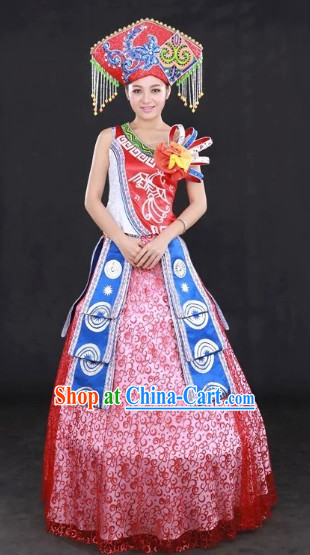 Zhuang Ethnic Regional Costumes and Hat Complete Set for Women