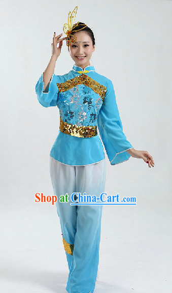 Traditional Chinese Folk Dancing Costumes and Headwear Complete Set for Women 2