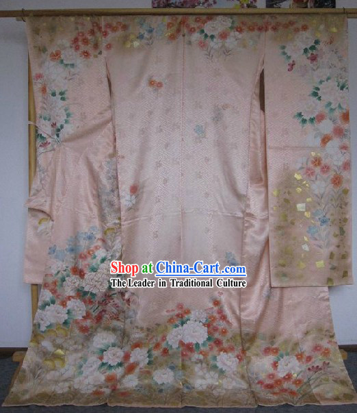 100_ Silk Traditional Japanese Pink Kimono Complete Set for Women