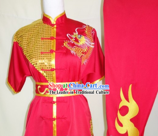 Top Silk Broadcloth Kung Fu Championship Dragon Dancer Costumes Complete Set