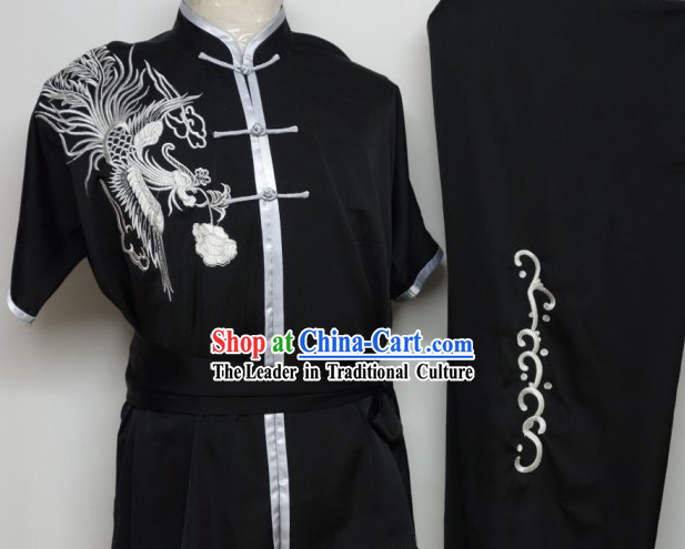 Global Championships Tournament Black Kung Fu Phoenix Embroidery Uniform