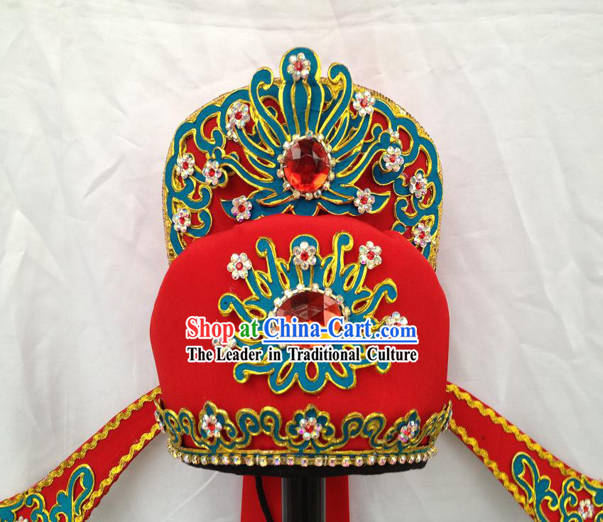 Ancient Chinese Red Opera Stage Performance Male Hat
