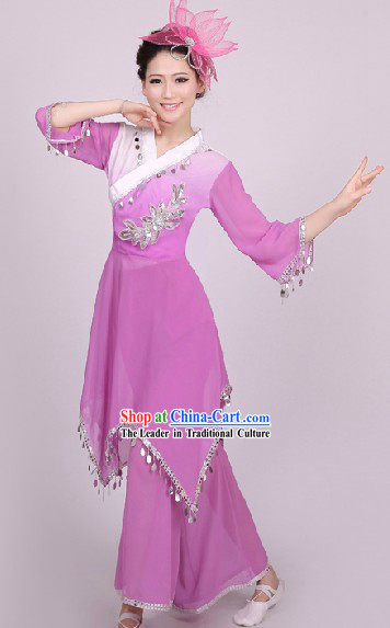 Traditional Chinese Yangge Dance Costumes and Headwear Complete Set