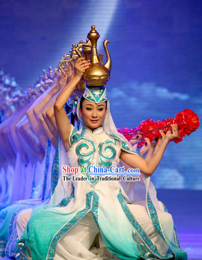 Chinese Classic Hui Ethnic Dance Costumes and Headwear for Women
