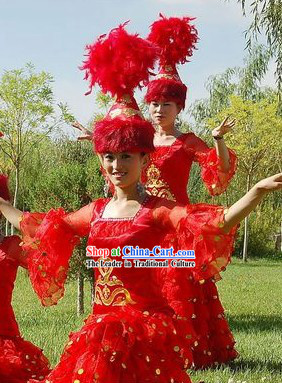 Kazak Ethnic Minority Dance Costumes and Hat