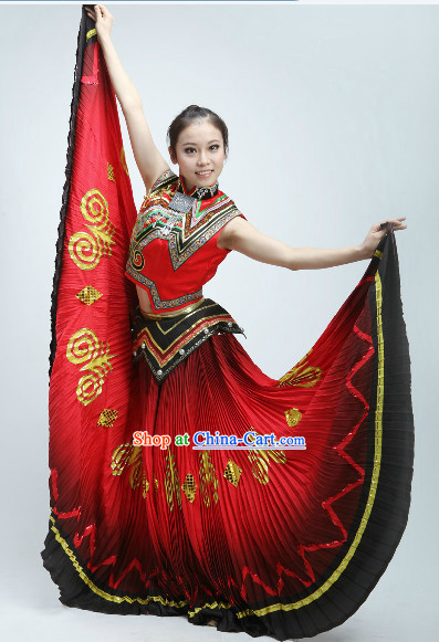 Red Yi Minority Dance Costumes and Headpiece for Women