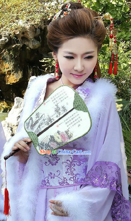 Traditional Chinese Purple Fairy Costumes and Round Fan