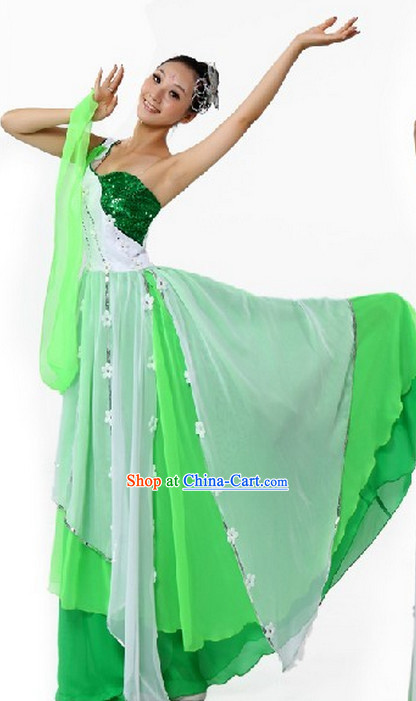 Professional Custom Make Stage Performance White and Green Dance Costumes