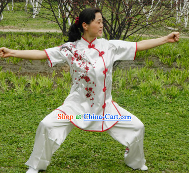 Beijing Sport University Short Sleeves Kung Fu Uniform with Plum Blossom Embroidery Pattern