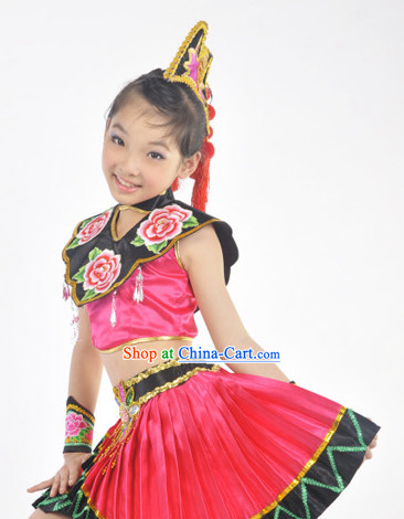 Chinese Yi Ethnic Clothes and Hat for Kids