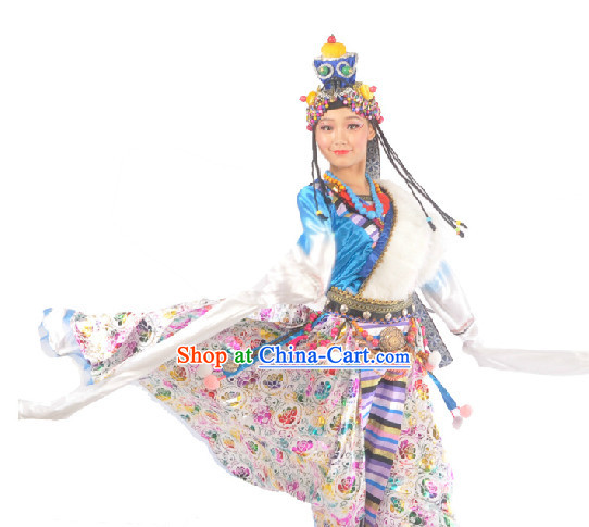 Chinese Tibetan Clothes and Headdress for Girls