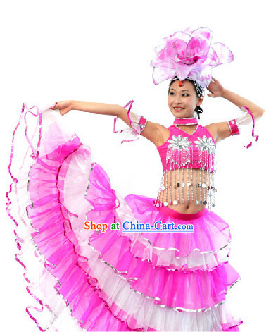 Professional Stage Performance Team Dance Costumes and Headdress for Women