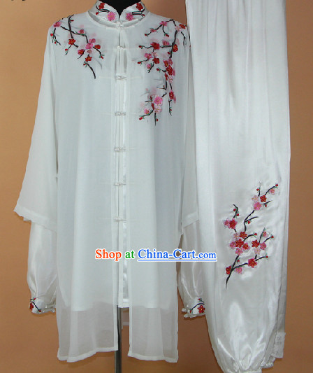 Embroidered Plum Blossom Silk Kung Fu Tai Chi Clothes Complete Set