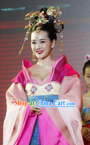 Chinese Tang Dynasty Princess Clothes and Hair Accessories Complete Set