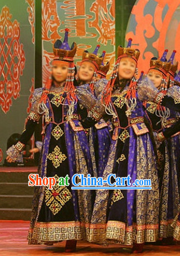 Chinese Traditional Mongolian Clothes and Hat Complete Set