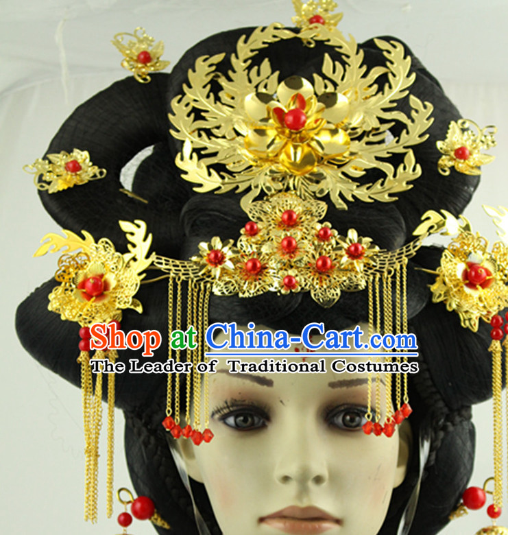 Ancient Chinese Empress Long Black Wigs and Handmade Hairpieces
