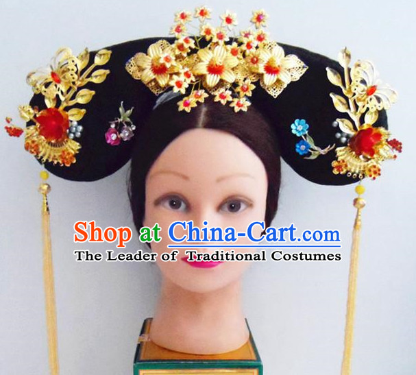 Ancient Chinese Palace Lady Qing Dynasty Wigs and Handmade Hair Accessories