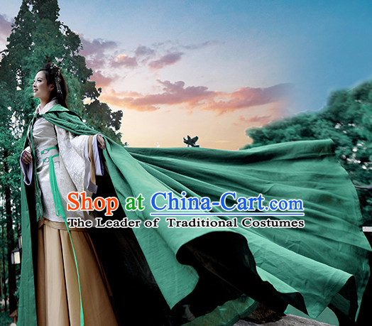 Chinese Costume Traditional Clothing Long Green Mantle