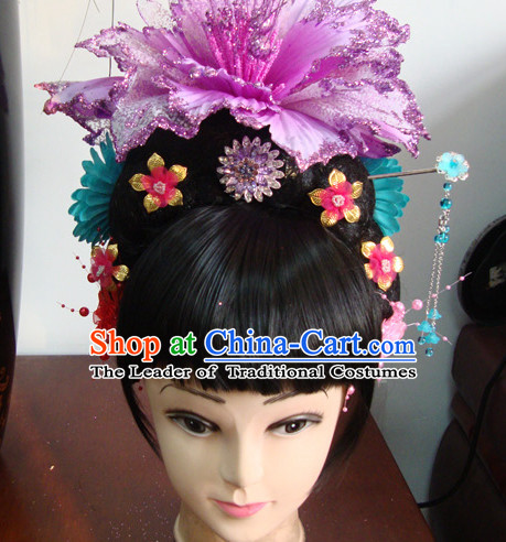 Chinese Professional Stage Theatrical Performances Li Yugang Long Wigs and Hair Jewelry Set