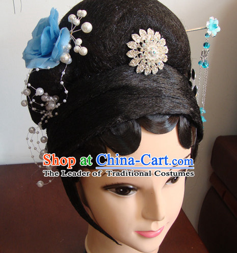 Chinese Professional Stage Theatrical Performances Dou Er Long Wigs and Hair Jewelry Set