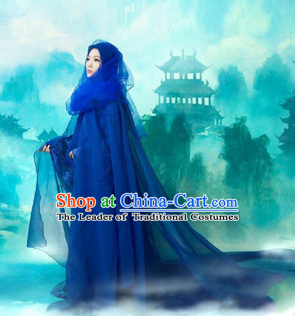Chinese Ancient Mysterious Lady Blue Mantle Style Costumes