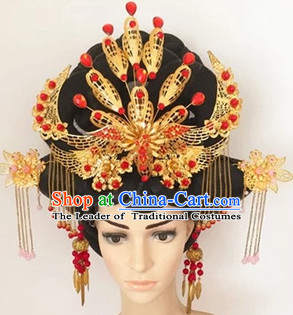 Chinese Ancient Queen Black Wigs and Hair Accessories